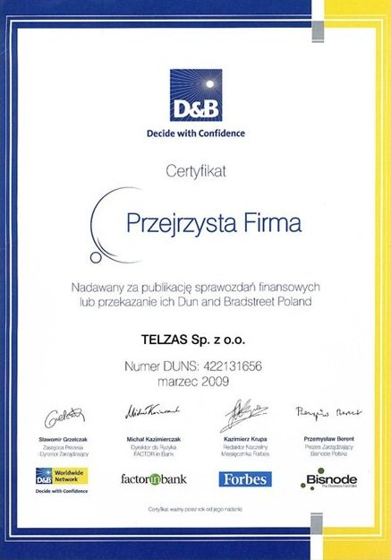 Transparent Company Certificate